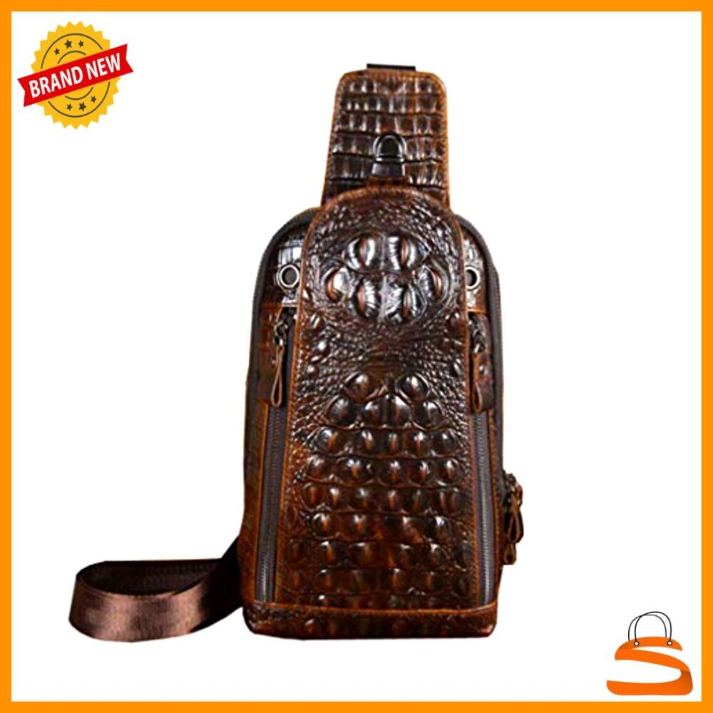 Genuine Leather Sling Backpack for Men Travel Outdoor Hunting Hiking Daypack - Picture 4 of 6